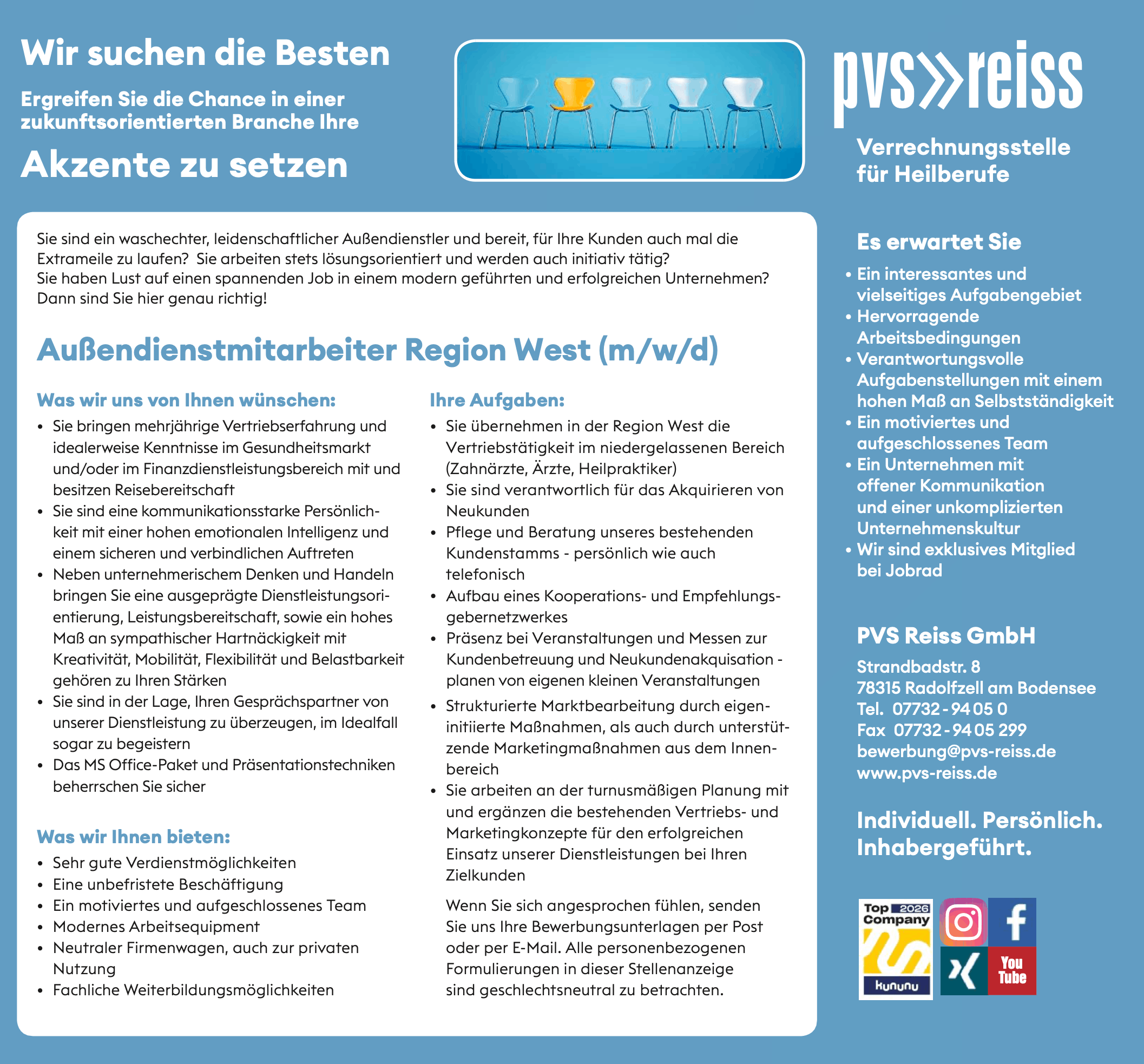 Stellenzeige Aussendiemstmitarbeiter West
